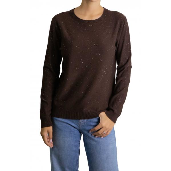 Maglioncino tinta unita con brillantini girocollo 